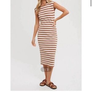 Bluivy Brown and Cream Striped Knit Midi Dress